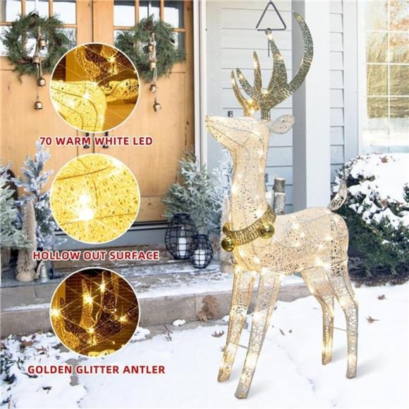 Garden Decor Lighted Reindeer with 70 Warm White Light, Patio Decor Light up - Picture 2 of 6
